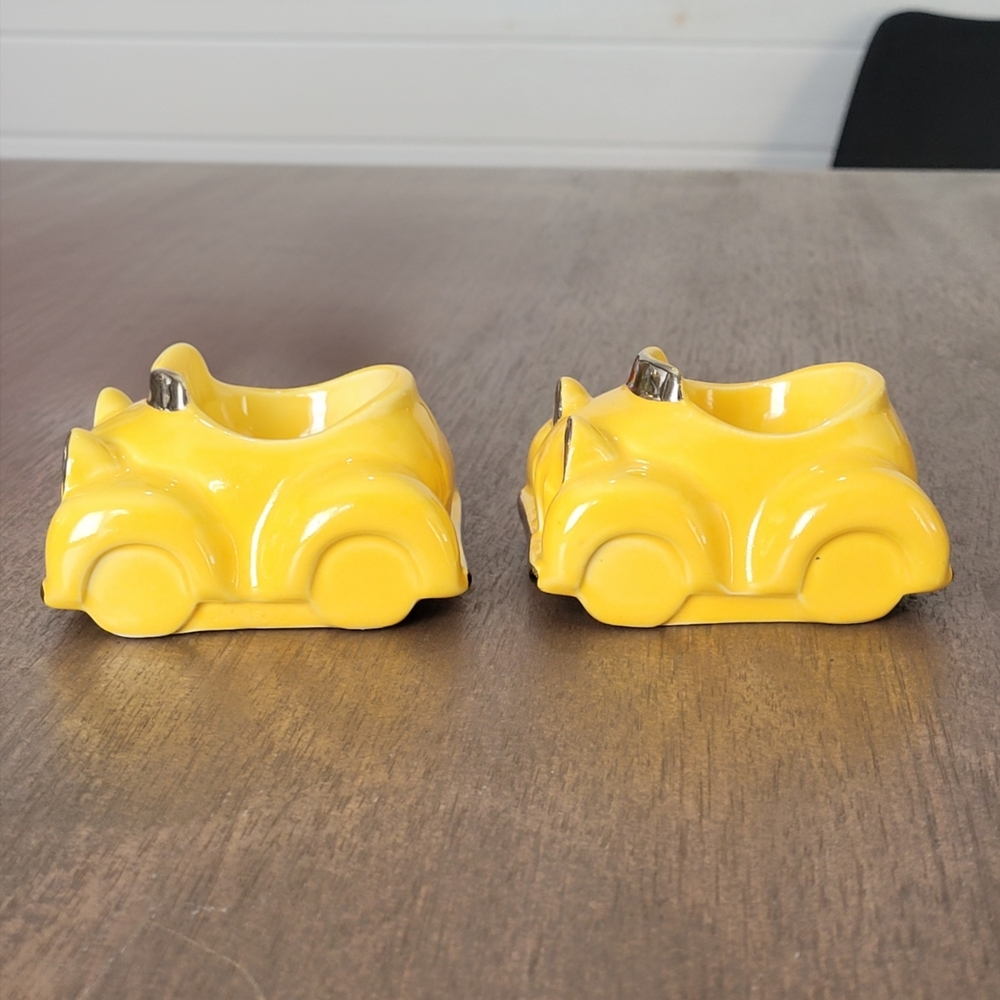 Mid Century Honiton Pottery Yellow Car Egg Cups Pair England - Picture 4 of 10